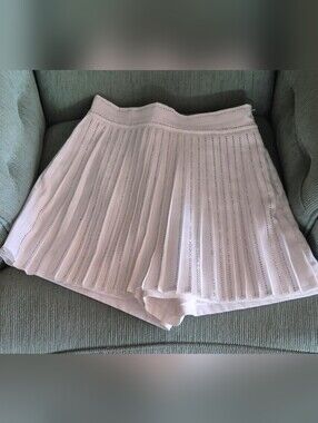 La Ros -Rhinstone Embellished White Pleated Skort